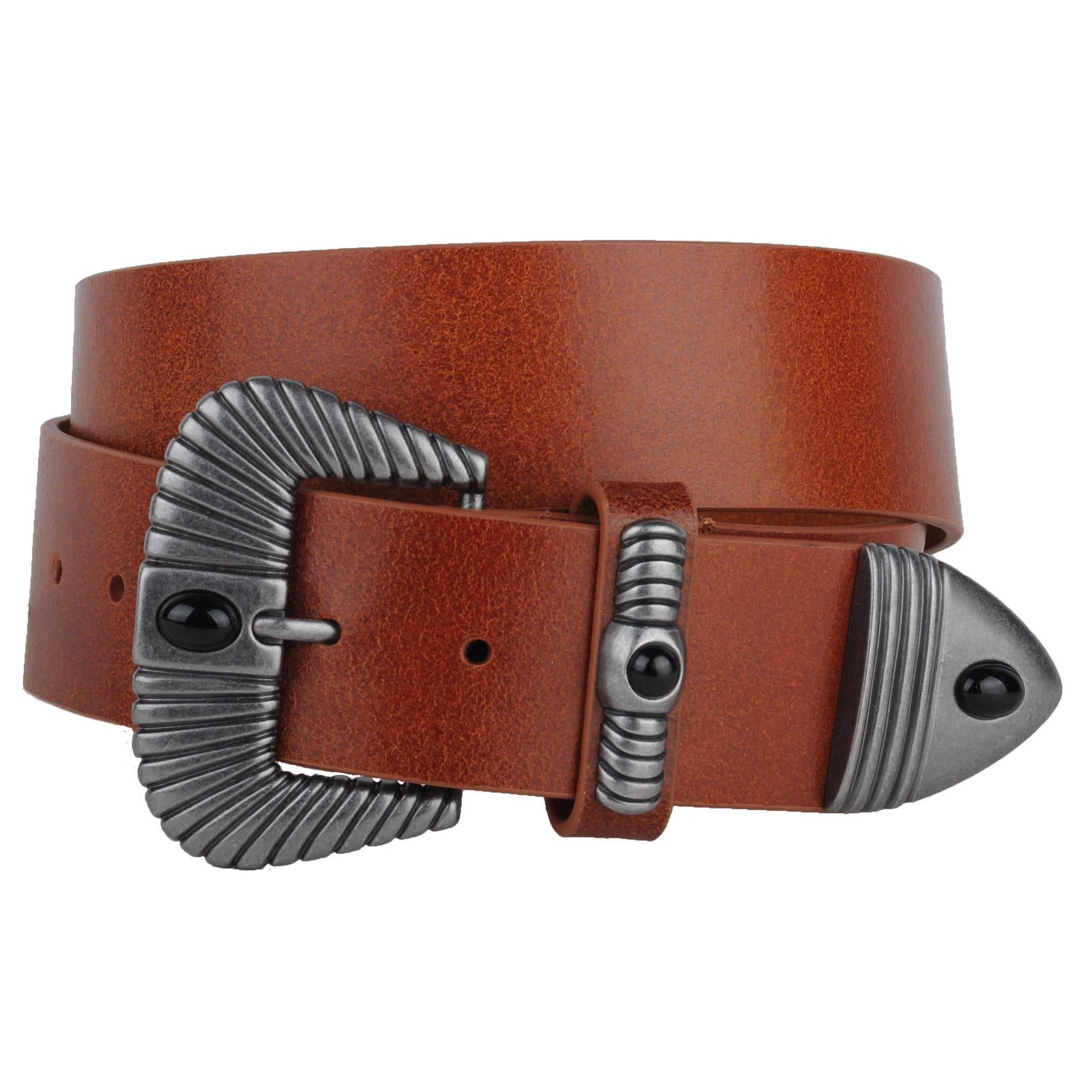 BLACK LEATHER 3”WIDE BELT copper Studs BoHo Chic Haute Hippie Round Buckle, 39”L Great Vintage Hippie Boho Western Tooled Leather Belt With  main image 2