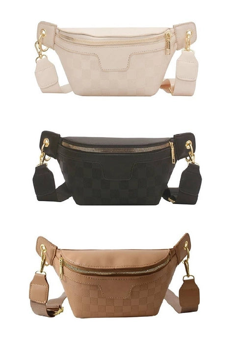 Vegan Leather Checkered Monogram Crossbody Bum Bag