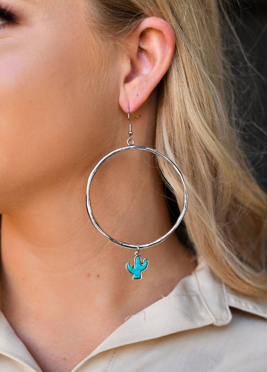 Silver Hoop with cactus earring