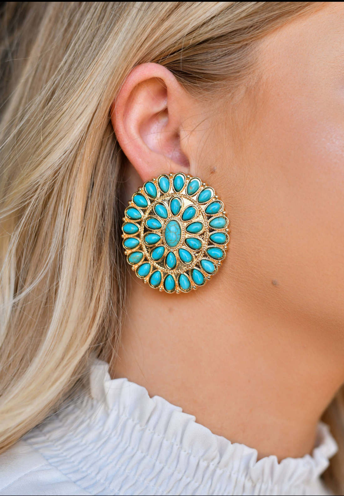 Gold and turquoise cluster earring